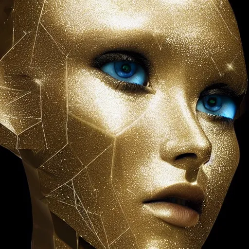 Image similar to an android made of diamonds, hyper - realistic, expressive eyes, beautiful, symmetric, golden ratio