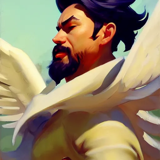 Image similar to greg manchess portrait painting of snufking with angel wings as overwatch character, medium shot, asymmetrical, profile picture, organic painting, sunny day, matte painting, bold shapes, hard edges, street art, trending on artstation, by huang guangjian and gil elvgren and sachin teng