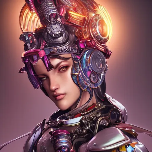 Image similar to studio portrait of lawful good colorful female holy mecha paladin absurdly beautiful, elegant, young sensual graceful woman, ultrafine hyperrealistic detailed face illustration by kim jung gi, irakli nadar, intricate linework, sharp focus, bright colors, matte, octopath traveler, final fantasy, unreal engine highly rendered, global illumination, radiant light, intricate environment