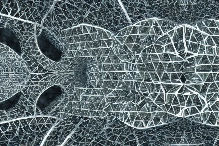 Prompt: a complex organic fractal 3 d ceramic megastructure, cinematic shot, photo still from movie by denis villeneuve