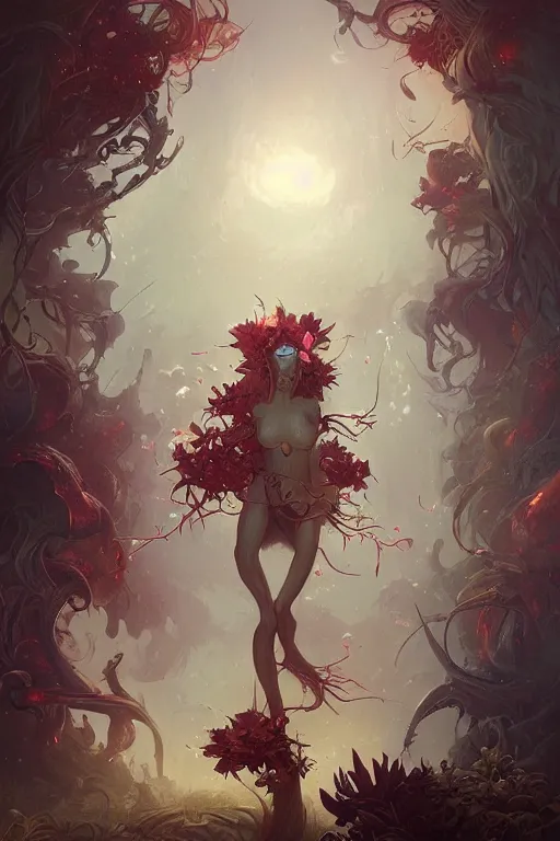 Image similar to book cover | plant fairy | digital painting | highly detailed | ultra realistic | dark fantasy | vivid colors | cinematic atmosphere | hyper detailed | peter mohrbacher