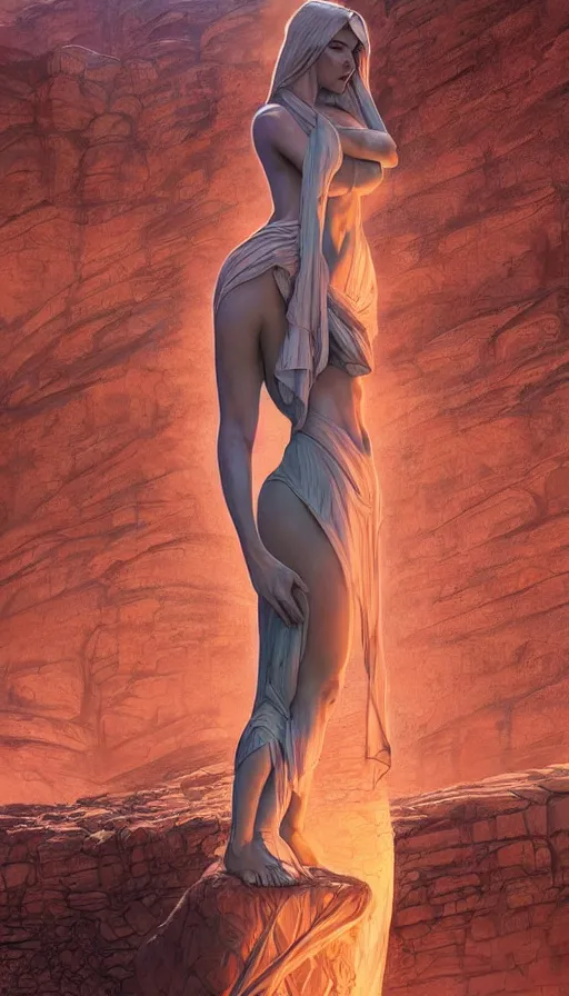 Image similar to giant stone monuments, human statues across the desert, neon, fibonacci, sweat drops, insane, pinup, intricate, highly detailed, digital painting, artstation, concept art, smooth, sharp focus, illustration, Unreal Engine 5, 8K, art by artgerm and greg rutkowski and alphonse mucha