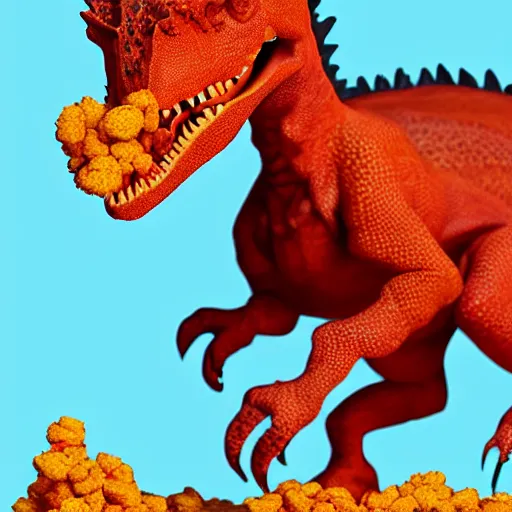 Image similar to ultra realistic dinosaur eating Cheetos, Napoleon Bonaparte