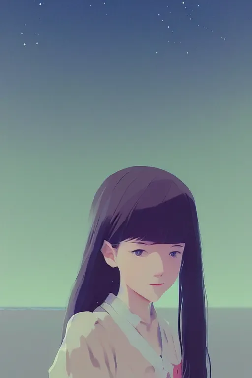 Image similar to portrait of a smiling girl by ilya kuvshinov, cloudy sky background lush landscape ln illustration concept art anime key visual trending pixiv by victo ngai fanbox by greg rutkowski makoto shinkai takashi takeuchi studio ghibli