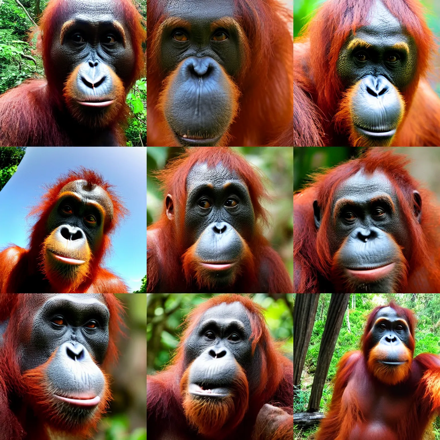 Prompt: a bad selfie of an orangutan