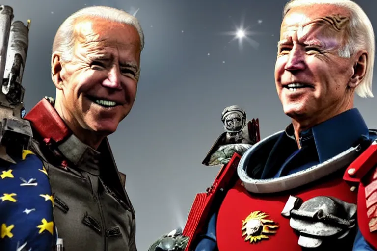 Image similar to joe biden in space marine armor