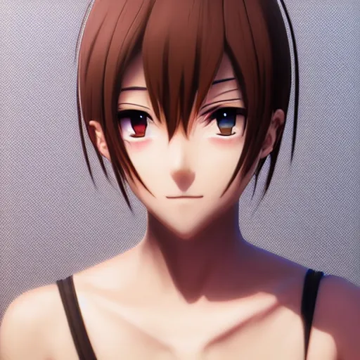 Prompt: realistic portrait of an anime character, 4 k, trending on artstation, 3 d render