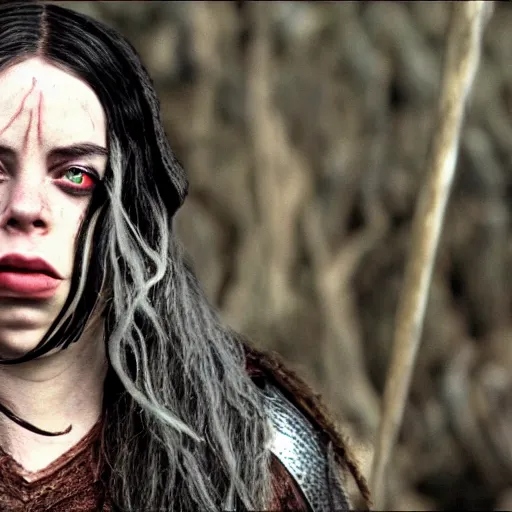 Image similar to billie eilish as an orc in lord of the rings 4 k