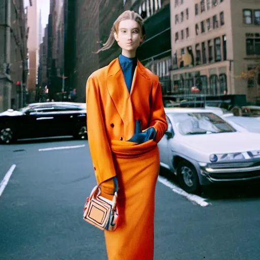 Image similar to realistic photoshoot for a new balenciaga lookbook, color film photography, portrait of a beautiful person, in style of Campbell Addy, location in new york, 35mm