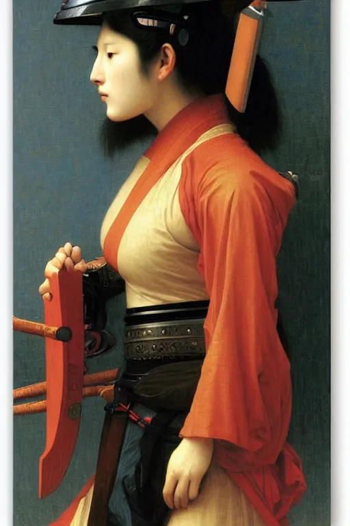 Image similar to portrait of an ancient human species women in samurai astronaut helmets, by bouguereau