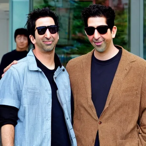 Prompt: a picture of actor david schwimmer, with a korean wearing sunglasses in front of him