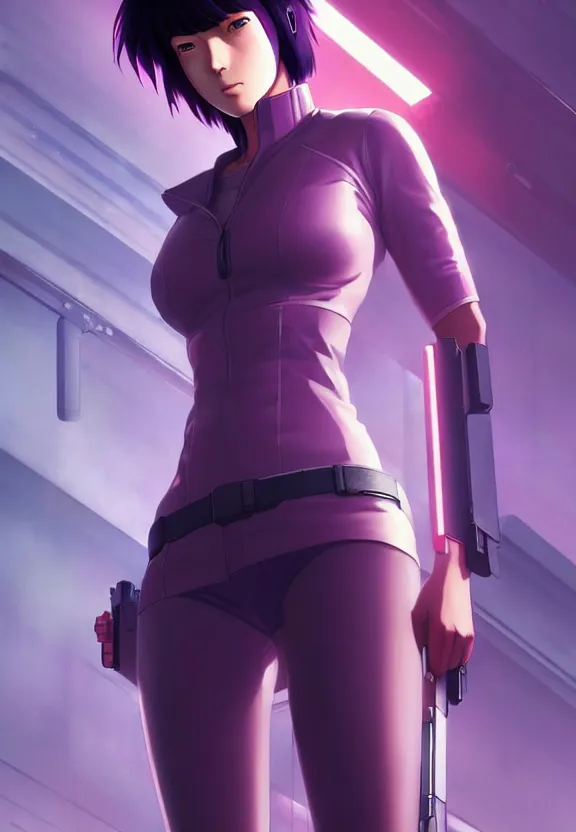 Image similar to a fullbody portrait of motoko kusanagi the major ghost in the shell : : stand alone complex, under repairs, maintenance : : by ilya kuvshinov, rossdraws, artgerm, sola digital arts, anti aliasing, raytracing : :