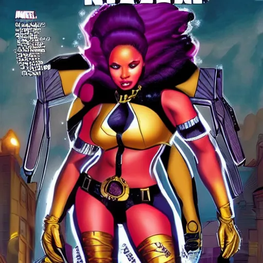 Prompt: nicki minaj as an x - men character, comic book cover, highly detailed