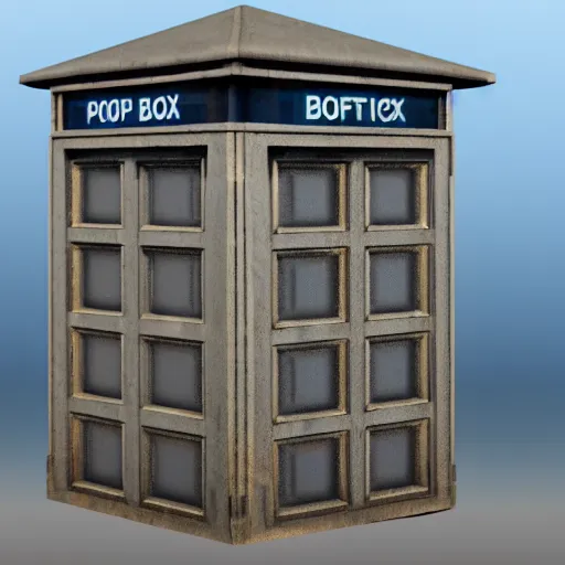 Prompt: a 1 8 2 9 police box is shown on a transparent background, a digital rendering by richard wilson, artstation, photorealism, physically based rendering, rendered in maya, made of wood