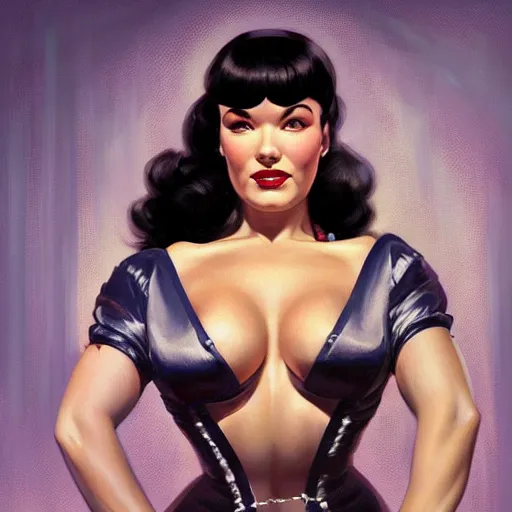 Prompt: portrait of bettie page, intricate, elegant, glowing lights, highly detailed, digital painting, artstation, glamor pose, concept art, smooth, sharp focus, illustration, art by frank frazetta, william mortensen, arny freytag