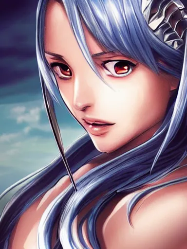 Image similar to a portrait of an attractive knight female anime character with long hair, artgerm