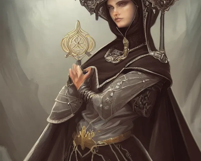 Prompt: The unhealthy, predictable, cruel nun who is estranged nobility, , fantasy art, illustration, epic, fantasy, intricate, elgant, highly detailed, digital painting, artstation, concept art, smooth, sharp focus, in teh style of tony start