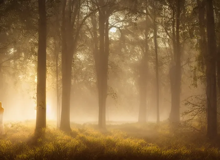 Image similar to misty swamp in early morning, hazy fog, sundown golden hour, firefly wisps, sun rays through trees, Lilia Alvarado, Sophie Anderson, Mark Arian, Bob Byerley, Charlie Bowater, Mark Brooks, Steve Henderson, Justin Gerard, Arthur Hughes, Edward Robert Hughes, Mark Keathley, Victor Nizovtsev, Carlos Shwabe, Ross Tran, WLOP