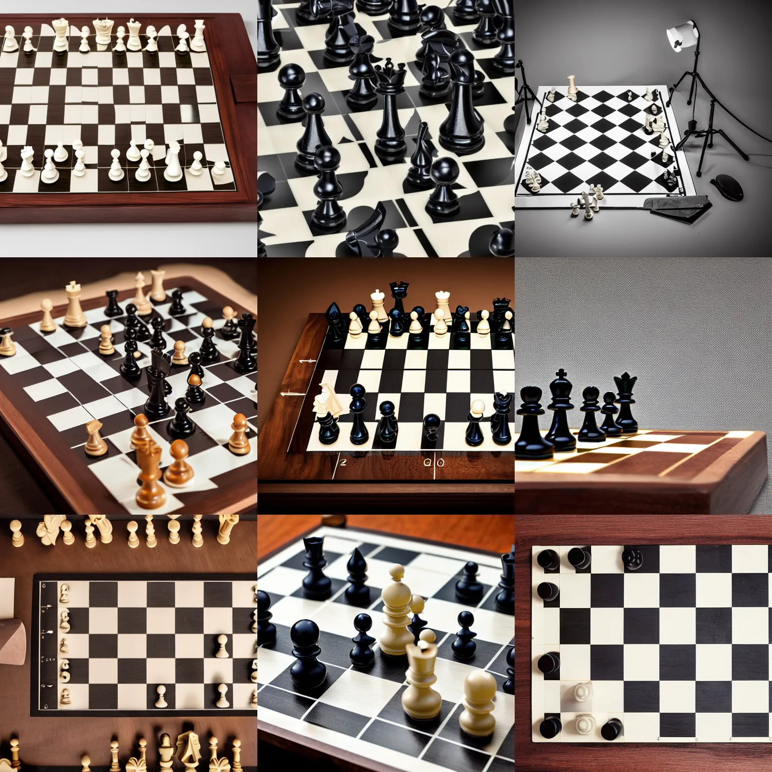 Prompt: accurate chessboard, professional photography, studio lighting