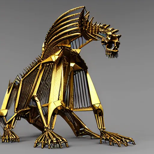 Image similar to the intricate skeleton of a megatherium made of iridiscent gold by a famous jeweler in a futuristic museum, unreal engine 5