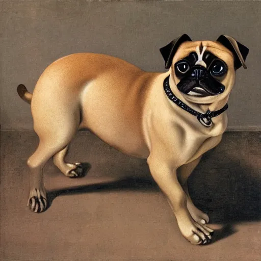 Prompt: photo of pugalier dog sculpture, by caravaggio, immense detail, intricate background