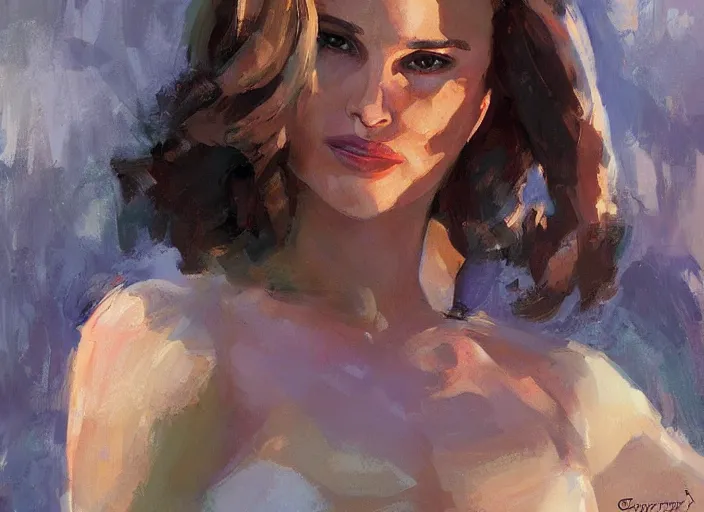 Image similar to a highly detailed beautiful portrait of natalie portman as supergirl, by gregory manchess, james gurney, james jean