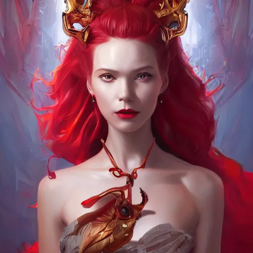 Image similar to A masterpiece portrait of a futuristic cyberpunk royal baroque goddes red devil succub girl with demon wings. trending on artstation, digital art, by Stanley Artgerm Lau, WLOP, Rossdraws, James Jean, Andrei Riabovitchev, Marc Simonetti, Yoshitaka Amano