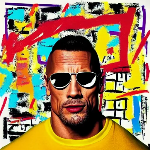 Image similar to dwayne johnson album cover basquiat style