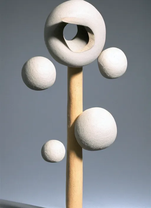 Prompt: realistic photo of a a wooden astronomy archeology chemistry scientific appliance model equipment gadget object made of wooden constructor, a fragment is made of white clay, fragments made of white fur, background is grey monochrome 1 9 9 0, life magazine reportage photo, natural colors, metropolitan museum collection