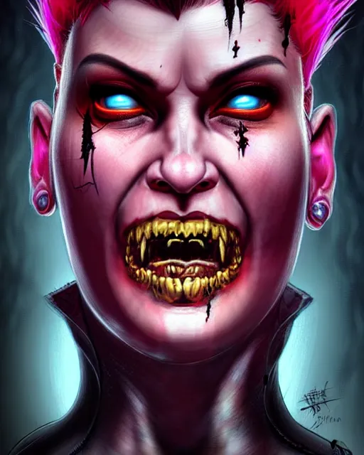 Prompt: zarya from overwatch, with an evil and crazy look inn her eyes, character portrait, portrait, close up, concept art, intricate details, highly detailed, horror poster, horror, vintage horror art, realistic, terrifying, in the style of michael whelan, beksinski, and gustave dore