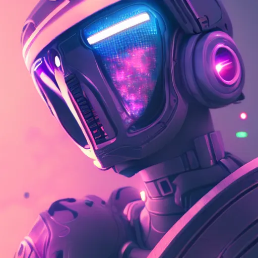 Image similar to cyberpunk concept cool cyborg bot, cinema 4 d, galaxy, cosmos, ufo, space sci - fi, wearing vr goggles, illustration, portrait, pastel neon textured background night, trending on artstation, greg rutkowski, octane rendered, 1 2 k, detailed,