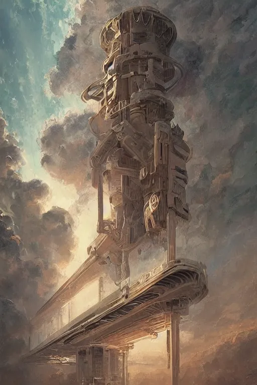 Prompt: intricate, amazing, modernism, retro vintage and romanticism, painting by natelle quek or ramon gutierrez, soft color palette, stability, cinematic, highly detailed, space sci - fi of ancient religion