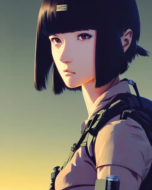 Image similar to girl wearing tactical gear, very anime, fine - face, audrey plaza, realistic shaded perfect face, fine details. anime. realistic shaded lighting poster by ilya kuvshinov katsuhiro otomo ghost - in - the - shell, magali villeneuve, artgerm, jeremy lipkin and michael garmash and rob rey