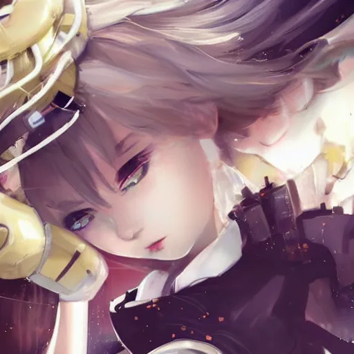 Image similar to luxury advertisement, white and golden colors. highly detailed post-cyberpunk sci-fi close-up schoolgirl in asian city in style of cytus and deemo, mysterious vibes, by Ilya Kuvshinov, by Greg Tocchini, nier:automata, set in half-life 2, beautiful with eerie vibes, very inspirational, very stylish, surrealistic, perfect digital art, mystical journey in strange world, bastion game