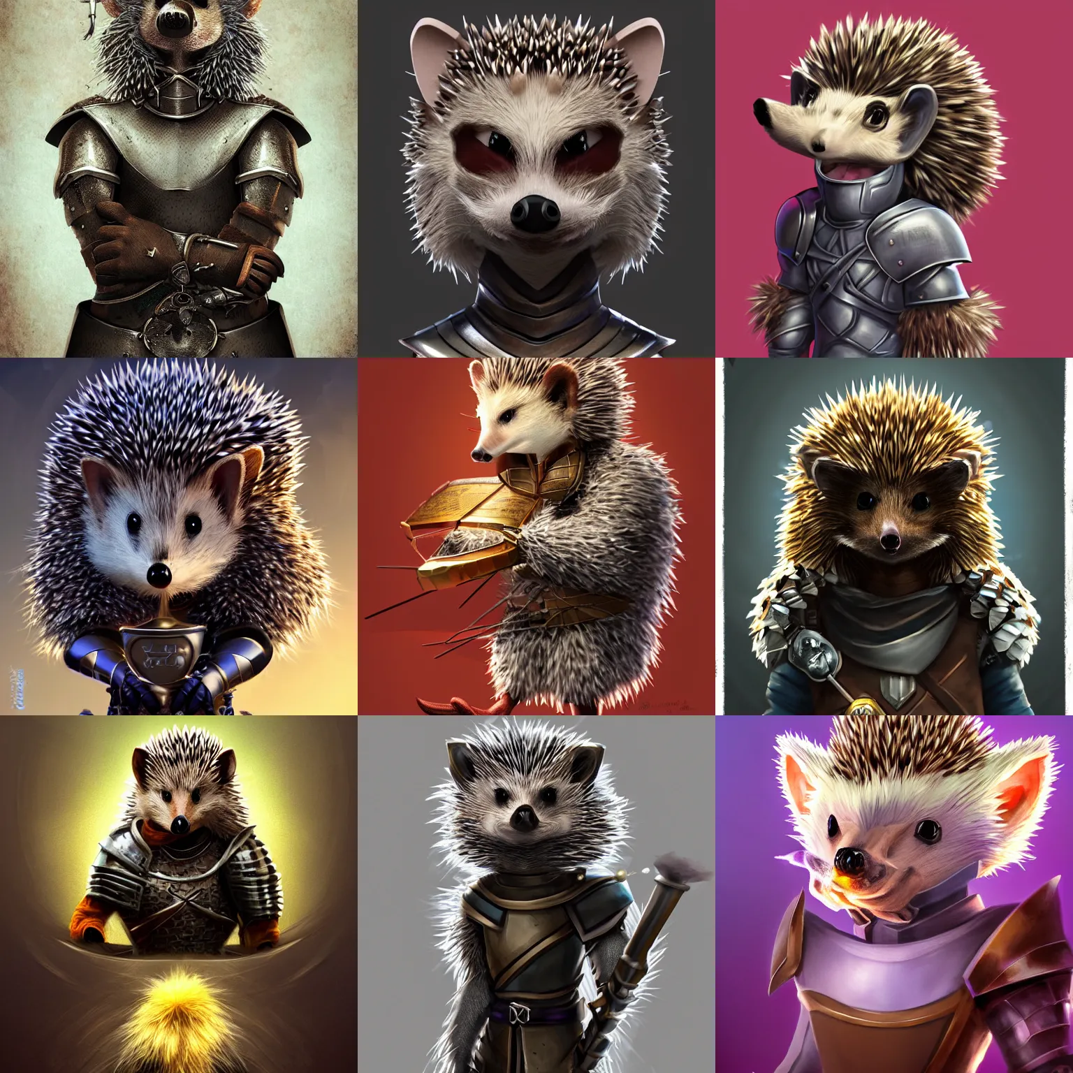 Prompt: hedgehog knight, an anthropomorphic furry knight who is a hedgehog, award-winning digital art, featured on artstation, intense aesthetic, 8k, headshot portrait