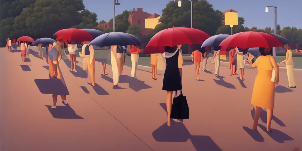 Prompt: umbrellas, summer evening, kenton nelson