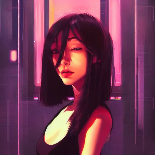 Image similar to a beautiful painting artwork portrait of jinx on a rainy night, cyberpunk, by ilya kuvshinov featured on artstation