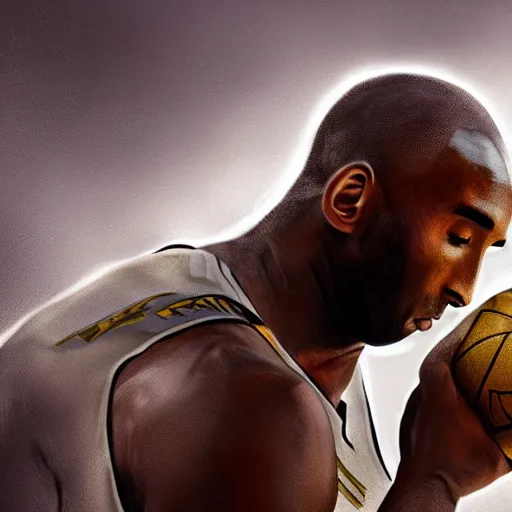 Image similar to kobe bryant kissing a giant turtle in heaven, hyper realistic, cinematic, side view, digital art, amazing detail, artstatiom, cgsociety, epic art