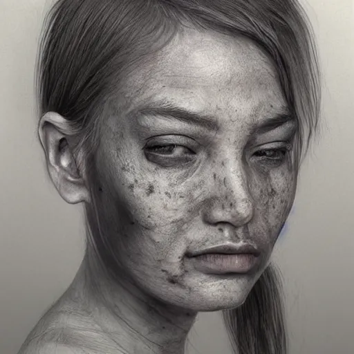 Image similar to a man and a woman, face blending together!!!!!!, photorealistic art style, charcoal drawing by richard mortensen, matte drawing, hyper realism, zbrush, mannerism