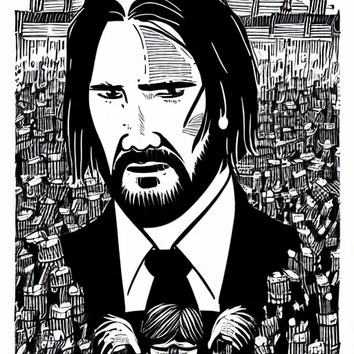 Image similar to mcbess illustration of john wick in the rain