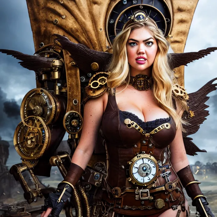 Prompt: full length photo of kate upton as a steampunk valkyrie, highly detailed, 4 k, hdr, smooth, sharp focus, high resolution, award - winning photo