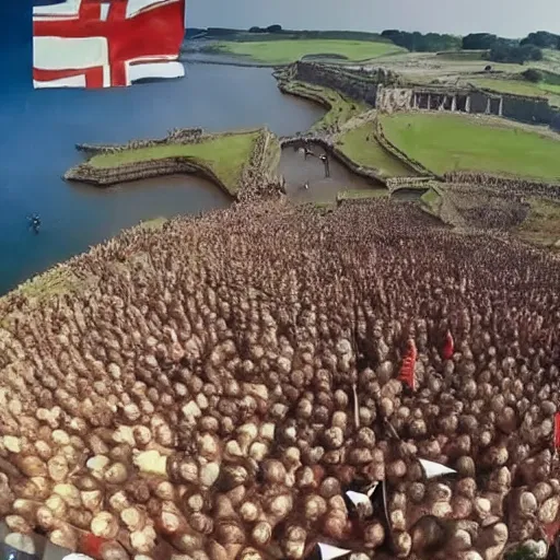 Image similar to gopro footage of the roman invasion of britain. 4 k, high quality, highly detailed