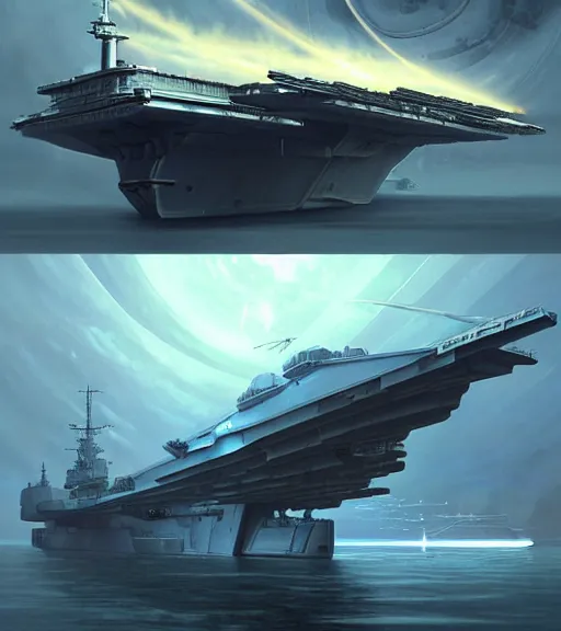 Image similar to cyberpunk aircraft carrier cargo ship strongly resembling industrial spaceship design concept art in space, by david levy, eve online, elite dangerous, artstation, film noir with ultra detailed, intricate, anime, dynamic lighting, digital art, digital painting, art station, wlop, sharp focus, illustration, art by artgerm and greg rutkowski and alphonse mucha