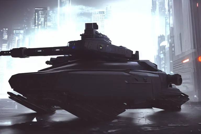 Image similar to cyberpunk alien concept inspired laser tank, futuristic look, highly detailed body, very powerful, photorealistic camera shot, bright studio setting, studio lighting, crisp quality and light reflections, unreal engine 5 quality render