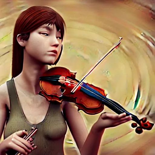 Prompt: girl playing violin, highly detailed, masterpiece, artstation, unreal engine