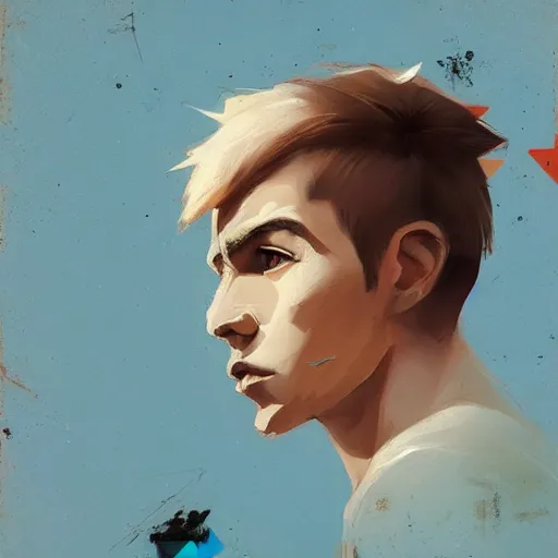 Prompt: Blondie beautiful boy profile picture by Greg Rutkowski, asymmetrical, Organic Painting , Matte Painting, geometric shapes, hard edges, graffiti, street art, trending on the artstation:2 by Sachin Teng:4