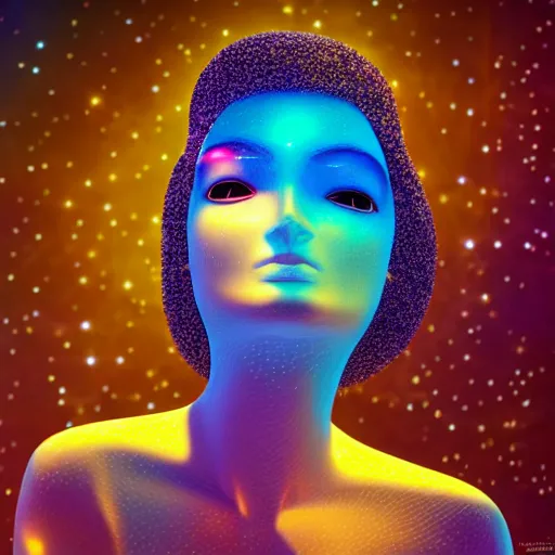 Prompt: sponge sculpture goddess of space, beauty, pretty face, glossy skin, stars, glowing, soft light, hdri, smooth, sharp focus, fantasy, intricate, elegant, highly detailed, 8 k