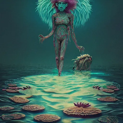 Prompt: monster coming out of a dark lagoon:: by Martine Johanna and Simon Stålenhag and Chie Yoshii and Casey Weldon and Guillermo del toro :: dynamic, particulate, pastel colors, intricate, elegant, highly detailed, centered, artstation, smooth, sharp focus, octane render, 3d