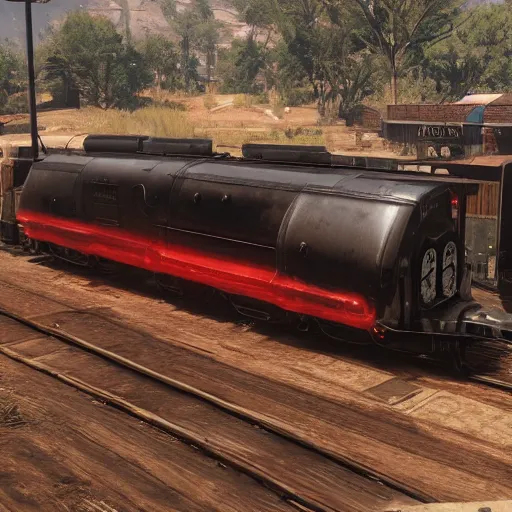 Image similar to futuristic sleek steam locomotive in red dead redemption 2