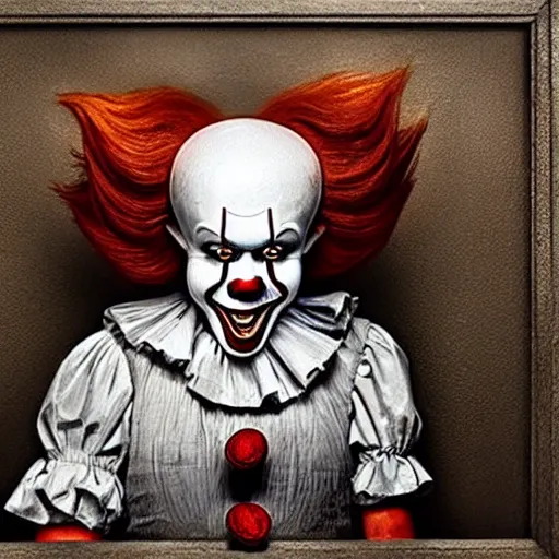 Prompt: pennywise in court over homicide charges. full body. oil on canvas. intricate. 8 k. highly professionally detailed. hdr. cgsociety